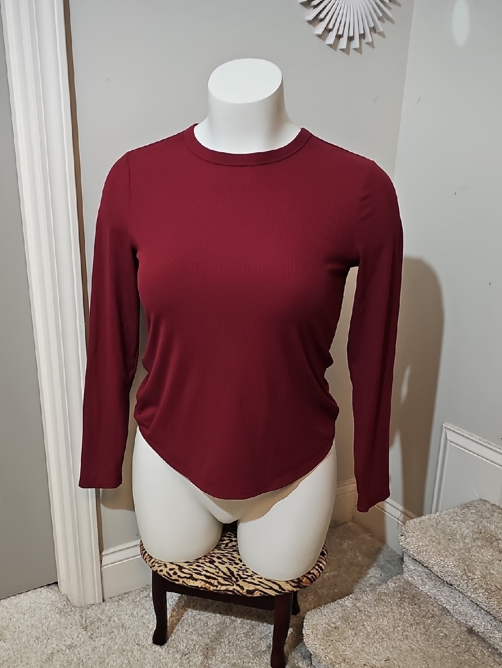 No Boundaries Maroon Long Sleeve Crewneck Top